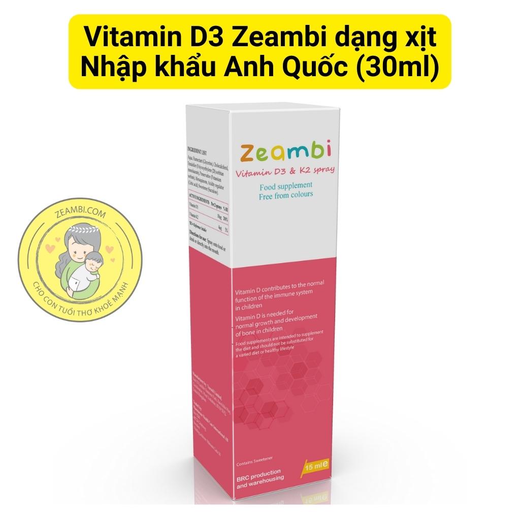 Vitamin D3K2 Zeambi, D3 Zeambi thêm K2 dạng xịt 15ml nhập khẩu Anh Quốc