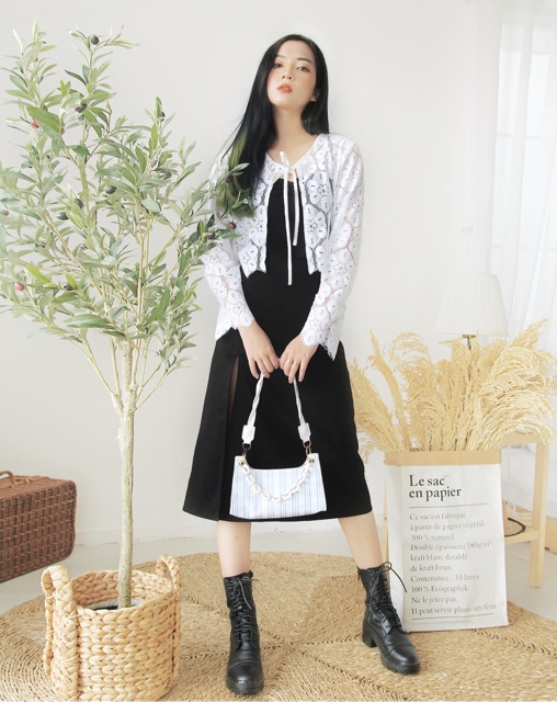 Áo cardigan ren trắng cột dây DALLA SAIGON | BigBuy360 - bigbuy360.vn