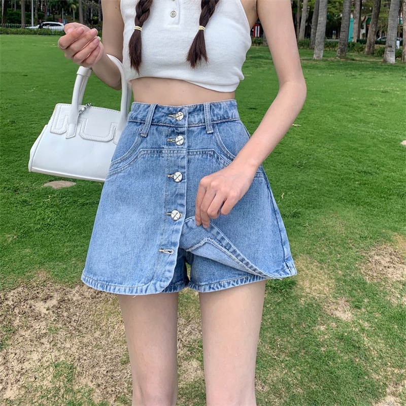 Quần Short Denim Lưng Cao Ống Rộng Thời Trang Mùa Hè Phong Cách Hàn Quốc Cho Nữ