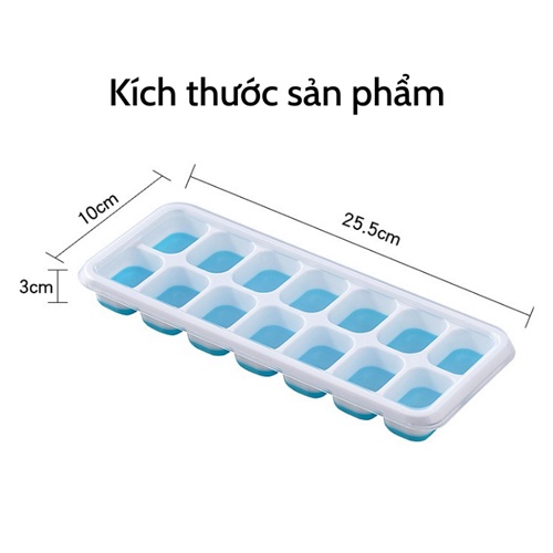 Khay đá 💎 Vỉ làm đá Silicon có nắp đậy kháng mùi tủ lạnh bảo quản thực phẩm an toàn giá rẻ 14 ô lấy đồ trữ đông dễ dàng