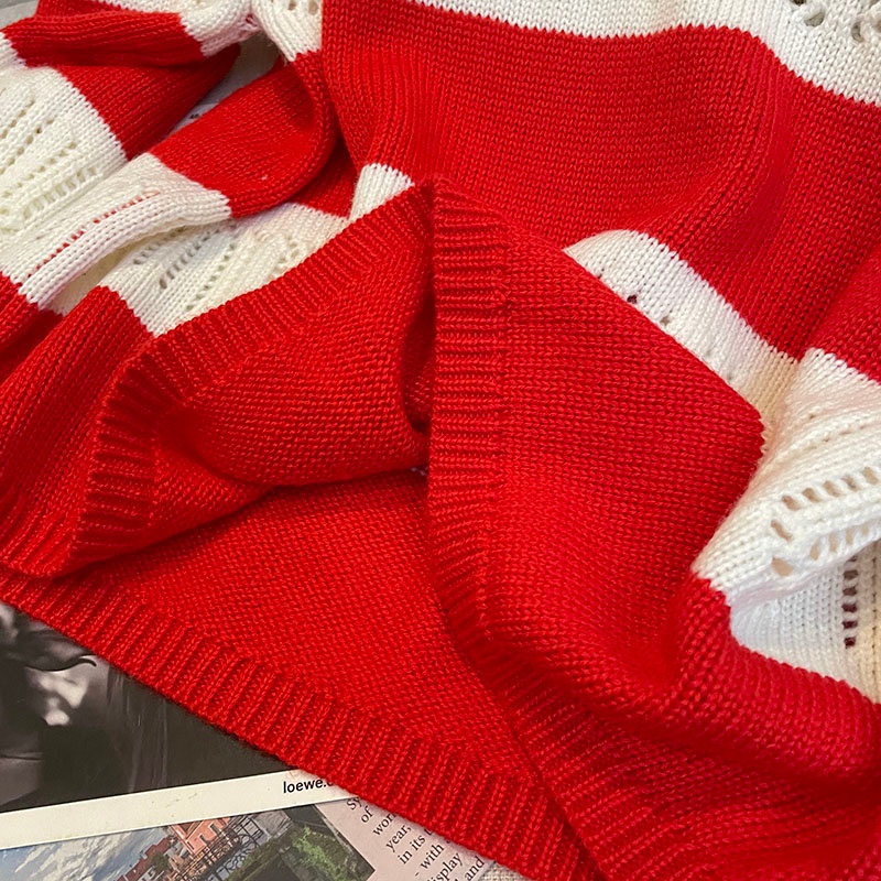 Áo ZHELIHANGFEI vải dệt kim tay dài cổ tròn họa tiết kẻ sọc