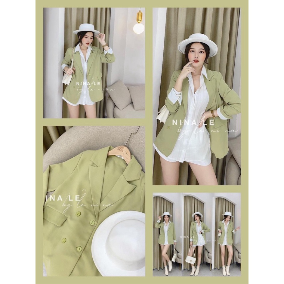 Set sơ mi xanh 2 món mix áo vest blazer TH473 0322