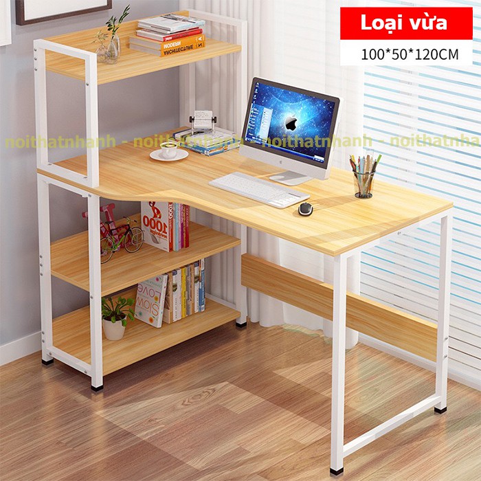 Bàn làm việc kèm giá sách, đã định vị các lỗ lắp ráp nên tháo lắp rất dễ dàng (tặng gương soi gỗ để bàn ) | BigBuy360 - bigbuy360.vn