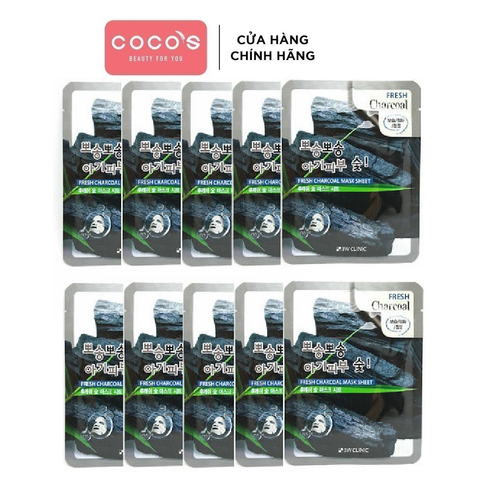 Combo 10 Mặt Nạ Chiết Xuất Than Hoạt Tính 3W CLINIC FRESH CHARCOAL MASK SHEET 23g x10