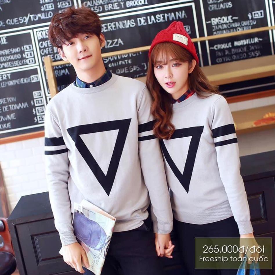 Áo thun cotton nam nữ Tam giác ngược xám dài tay không cổ, áo cặp đôi giá sỉ