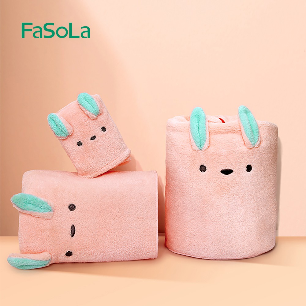 [FREESHIP] Khăn tắm FASOLA siêu mềm mịn - Khăn tắm hình thỏ hồng thấm hút tốt FSLJY-343