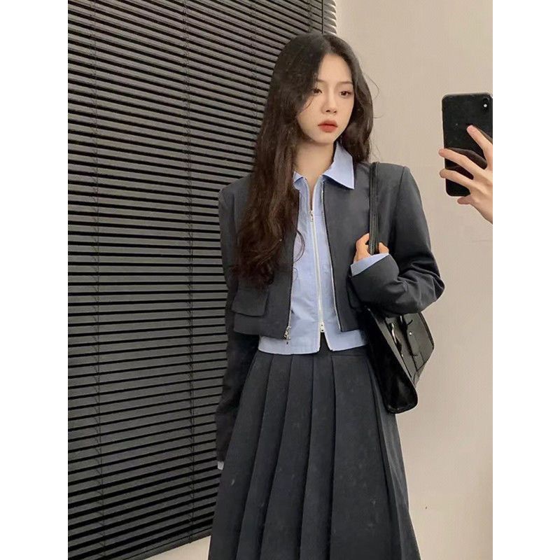 Set Áo Sơ Mi Cổ Bẻ Phối Chân Váy Thời Trang Phong Cách Phương Tây Thanh Lịch Cho Nữ