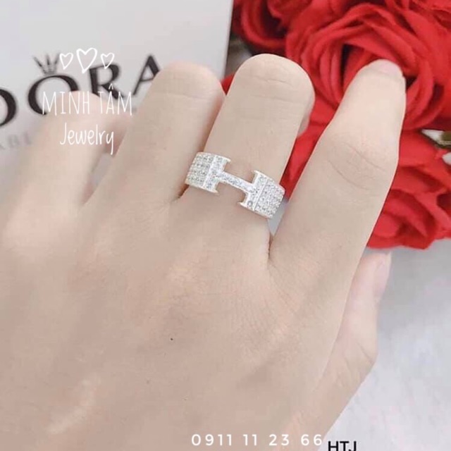 Nhẫn bạc nam chữ H chất liệu bạc ta nạm đá-Minh Tâm Jewelry