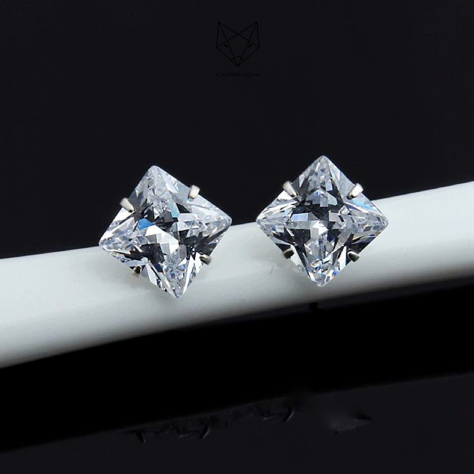 Khuyên Bạc Ta S925 Cao Cấp CaoBac Silver Nụ Đá Vuông Đơn Giản, Cá Tính Thời Trang Phụ Kiện Trang Sức Unisex Cá Tính