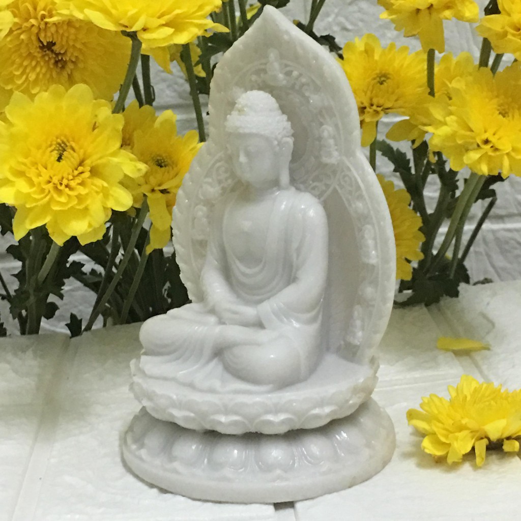 Tượng Phật A Di Đà màu trắng cao 15 cm x 9 x 9 cm