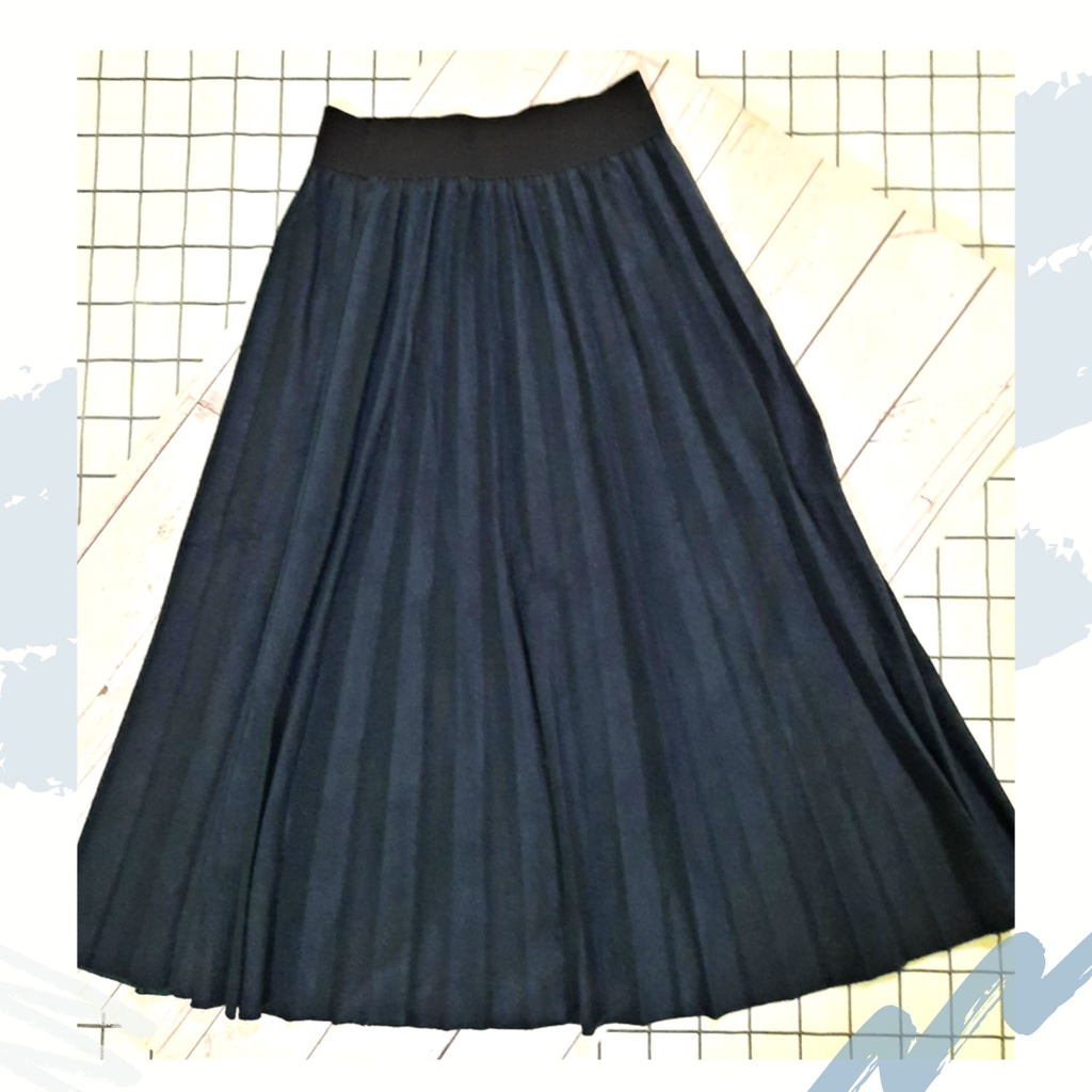 chân váy xếp ly midi màu xanh cổ điển - Thanh lý cá nhân chân váy thu đông - Xanh1-CVD