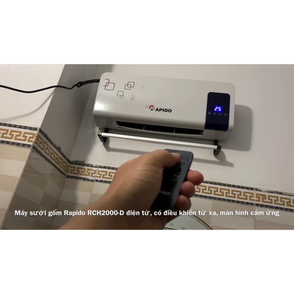 Máy sưởi gốm Rapido RCH2000 nhà tắm không gây khô da, quạt sưởi ấm mini mùa đông cho bé tiêu chuẩn Châu Âu