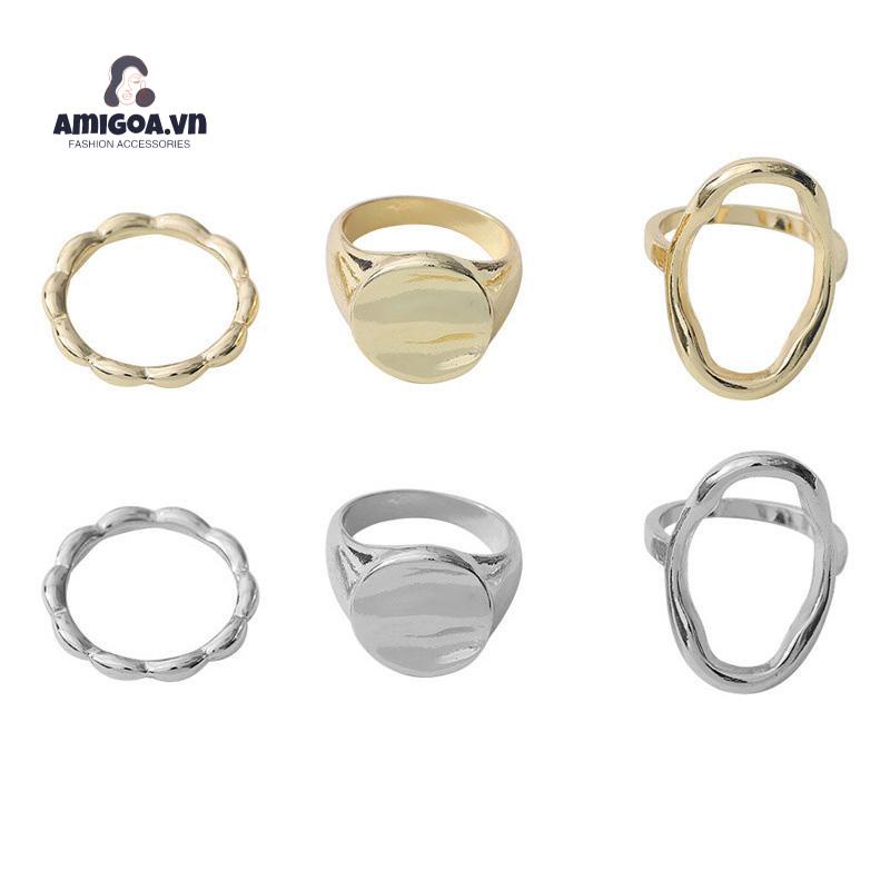 ✨✨Nhẫn Ba Món Thiết Kế Rỗng Kiểu Hình Học Rỗng Dành Cho Nữ
