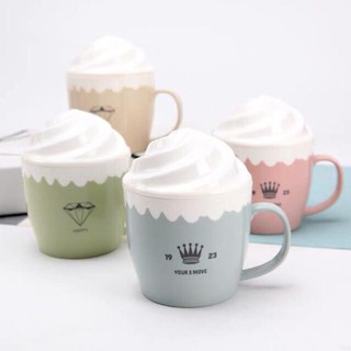 Cốc nhựa chịu nhiệt cao cấp có quai, có nắp hình kem cute