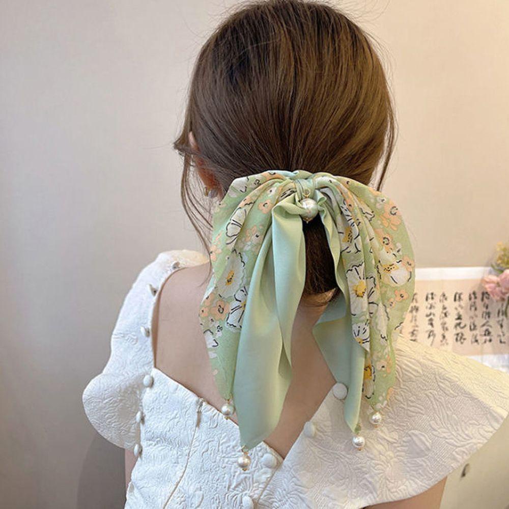 Dây Cột Tóc Ruy Băng Thắt Nơ Lớn In Hoa Kiểu Pháp Cho Nữ