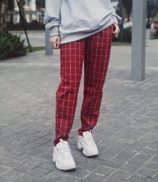 Quần baggy caro plaid pants kẻ ô kèm ảnh thật