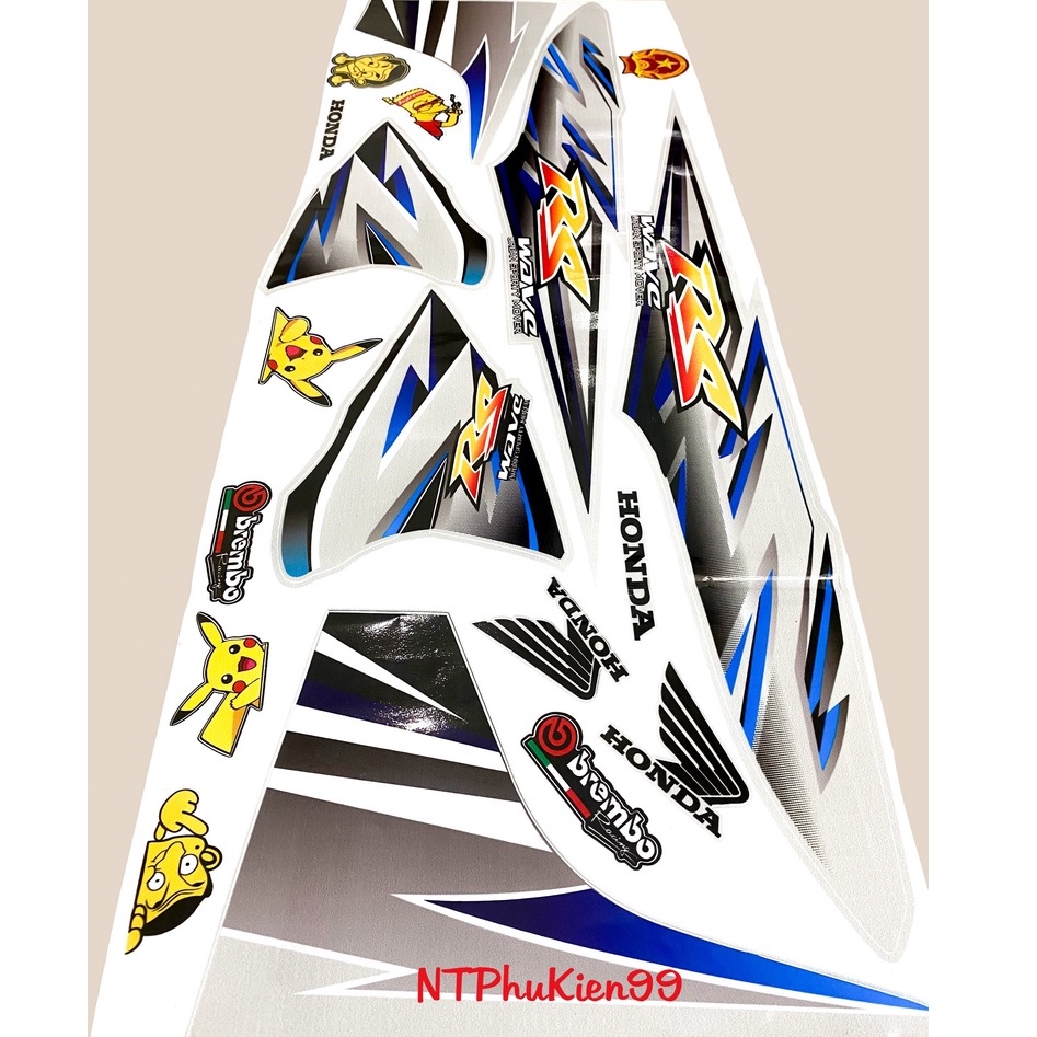 Tem rời Wave Alpha 50cc-100cc-110cc MẪU RS Màu Xanh Dương.3 Lớp Siêu Đẹp