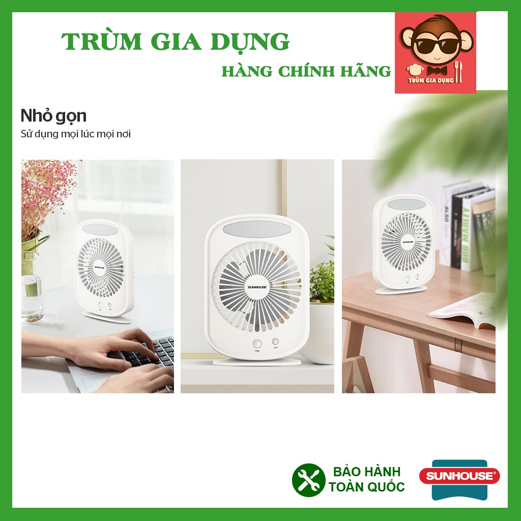 Quạt tích điện, quạt tích điện mini Sunhouse SHD7110, bảo hành 12 tháng toàn quốc, 3 tốc độ gió điều chỉnh linh hoạt.