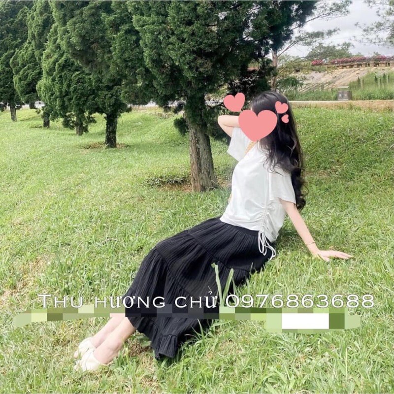 Set áo dây rút + chân váy tầng