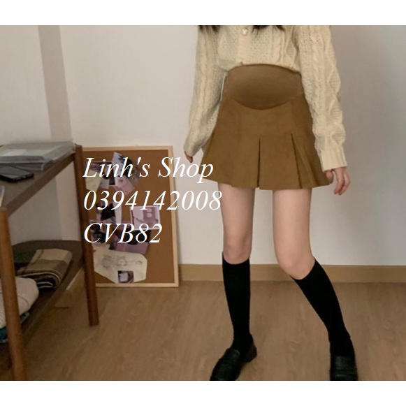 Chân Váy Bầu Xếp Ly DẠ CAO CẤP Ngắn Xinh Có Quần Trong CVB82