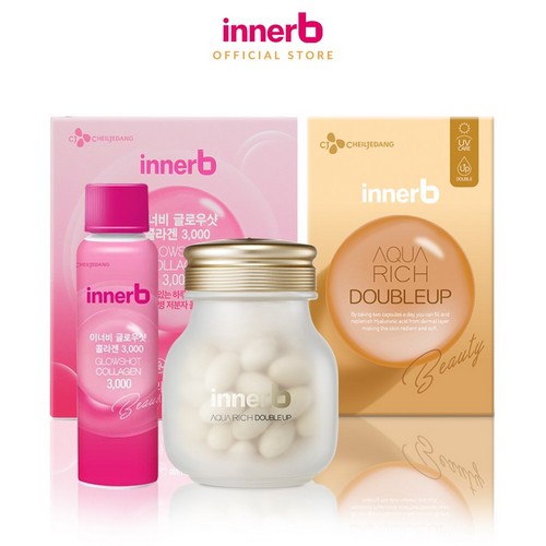 Combo nước uống Collagen InnerB (50mlx6) & AQUA RICH DOUBLEUP lọ 56 viên