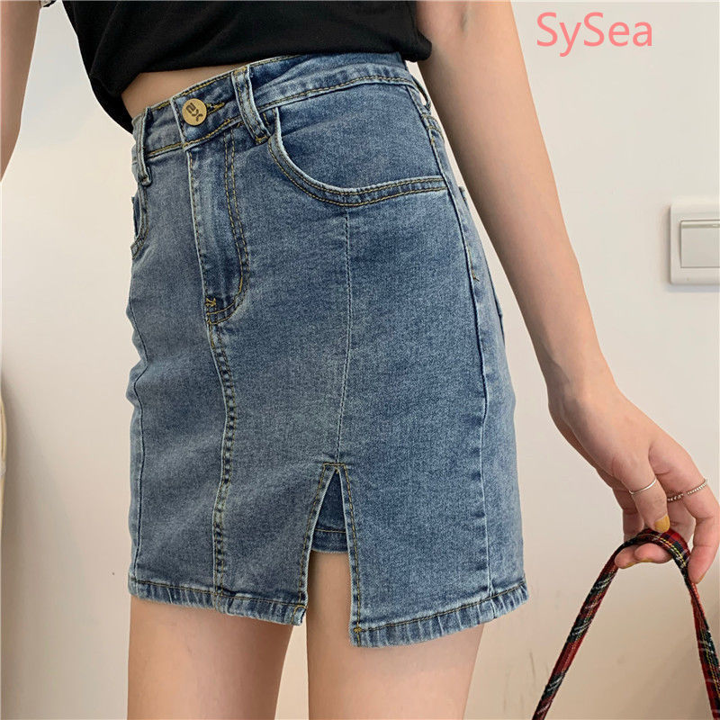 Chân váy jean nữ dáng chữ A thiết kế xẻ tà thời trang