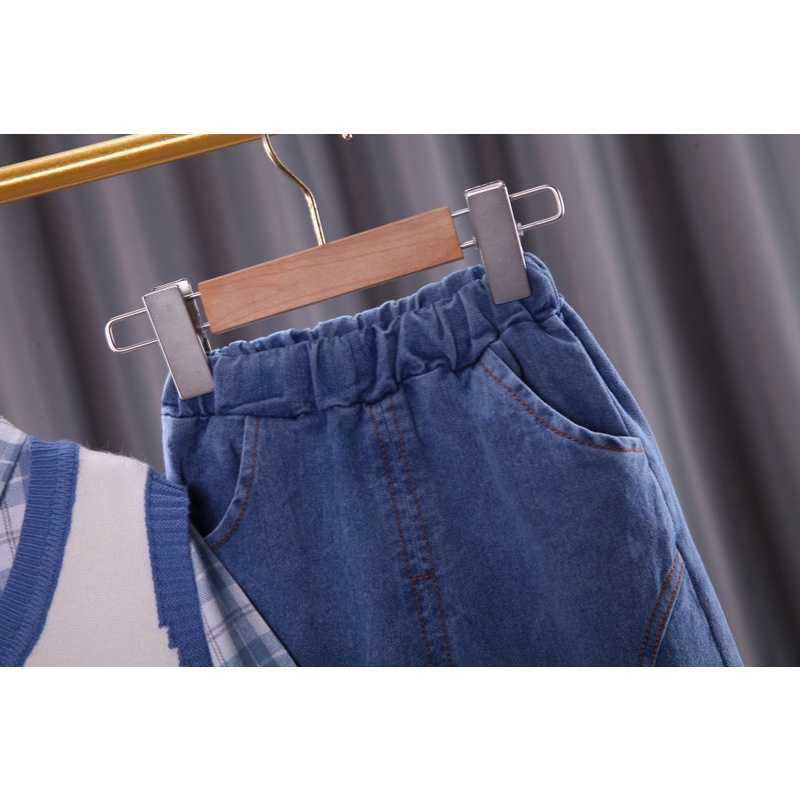 Sét áo ghi lê 3 món áo len, sơ mi, quần jean siêu đẹp cho bé trai 2022