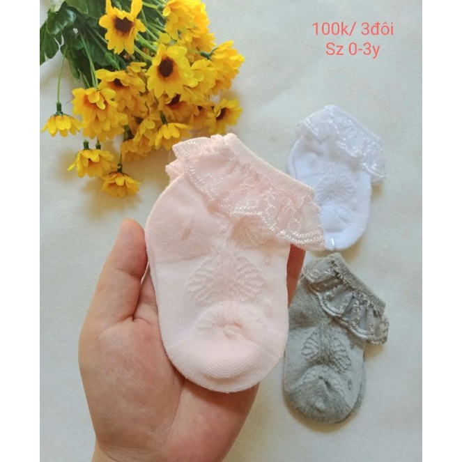 Vớ tất cổ ren Cotton mềm giãn bé gái