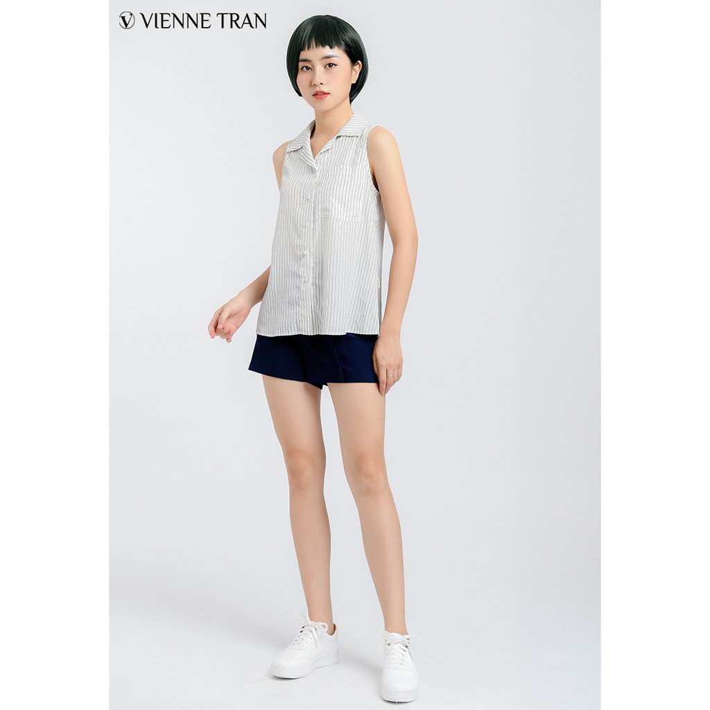 Áo sơ mi sát nách, cổ 2 ve VIEN TRAN M61H19H027 (Trắng xanh tím than)