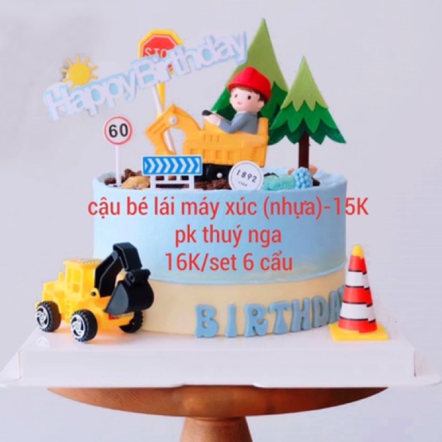 Em bé lái xe cẩu Trang Trí bánh-Q4425