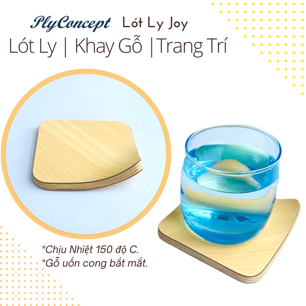 Đế Lót Ly Bằng Gỗ Uốn Cong, Khay Gỗ Decor, Chịu Nhiệt Độ Cao - PlyConcept Joy Wooden Coasters