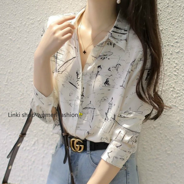 Áo Sơmi Dài Tay In Họa Tiết Thời Trang Xinh Xắn Cho Nữ