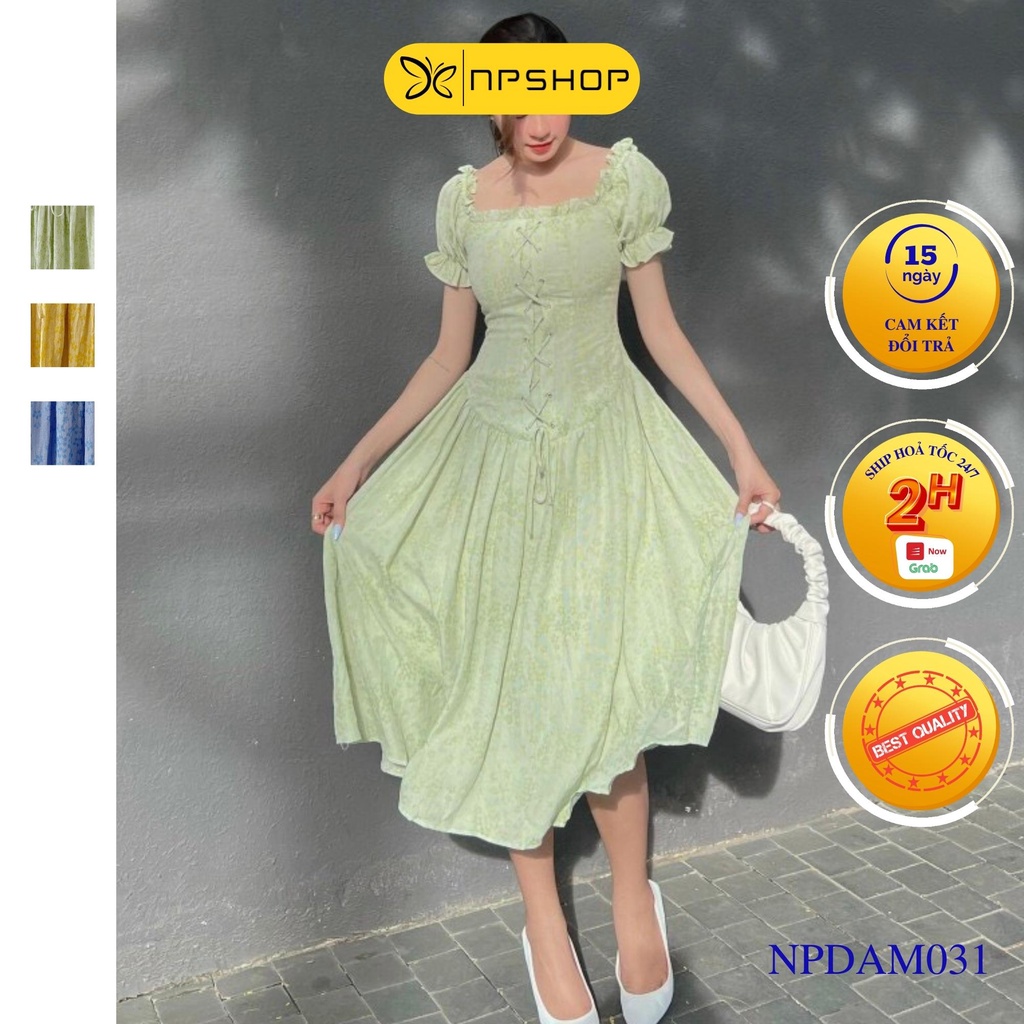 Đầm corset hoa dây đan dáng xoè NPSHOP, váy midi tiểu như form dài NPDAM031