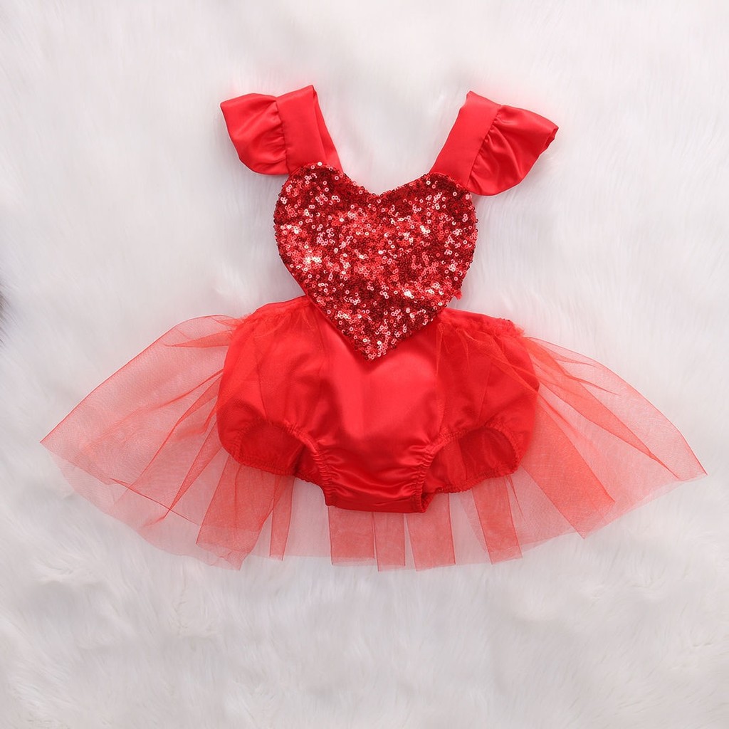 ღ♛ღXMAS Baby Girl Sequins Heart Tulle Romper Jumpsuit Outfits Sunsuit One-pieces