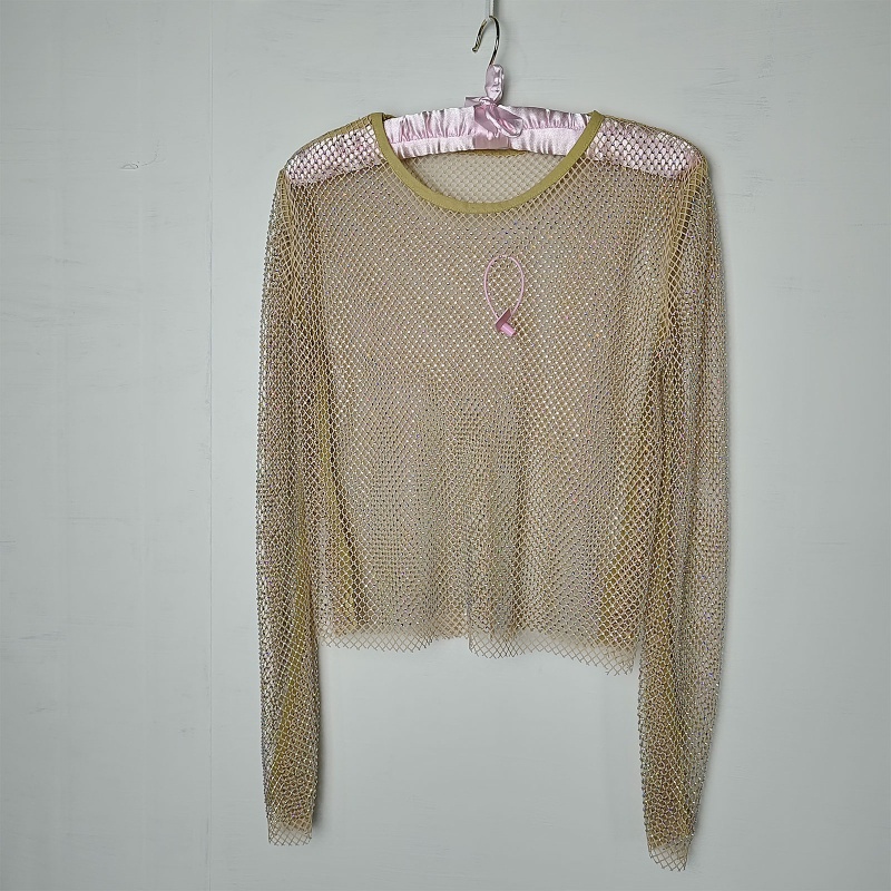 Áo Lưới Tay Dài Đính Đá Lấp Lánh Quyến Rũ Cho Nữ