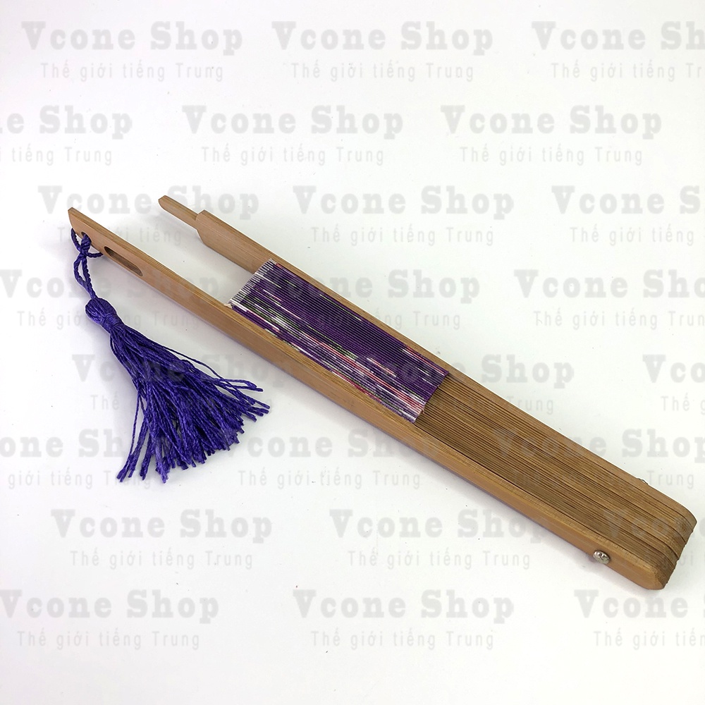 Quạt tròn xếp cổ phong nan gỗ cầm tay phong cách cổ trang Nhật Bản