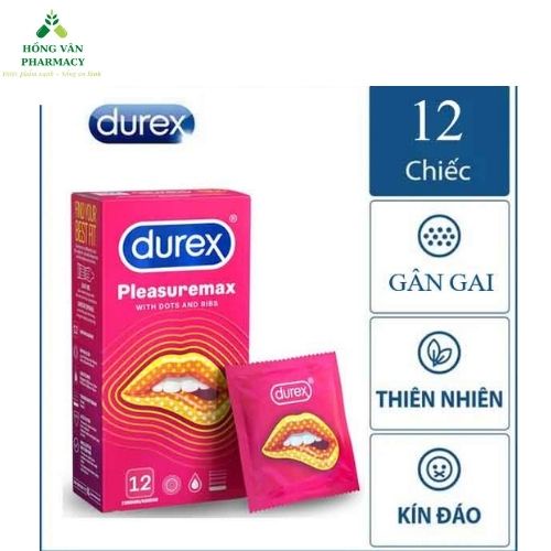 Bao cao su Durex Pleasuremax, bao cao su gân gai, bcs chính hãng hộp 12 bao (Có che tên khi giao hàng)