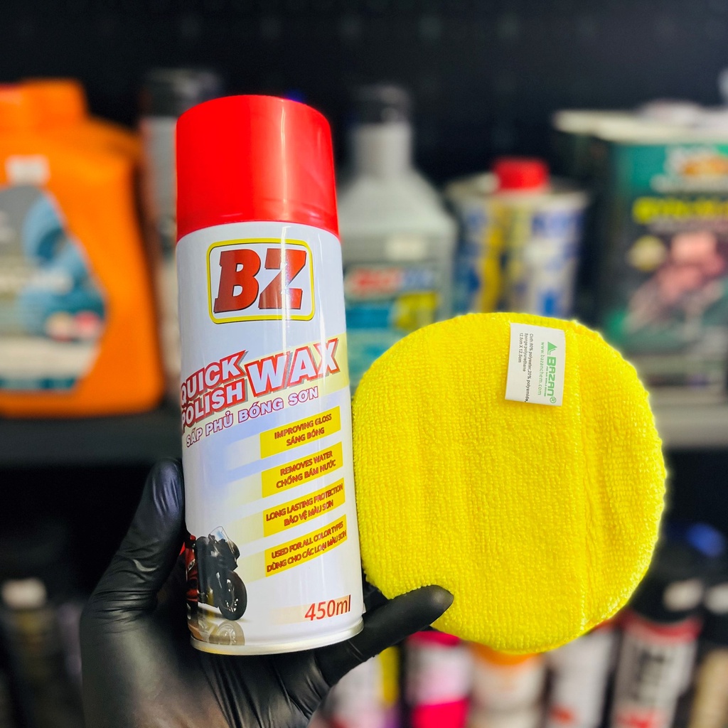 Xịt dưỡng dàn nhựa bóng BZ Quick Polish Wax 450ML dành cho xe máy, xe oto