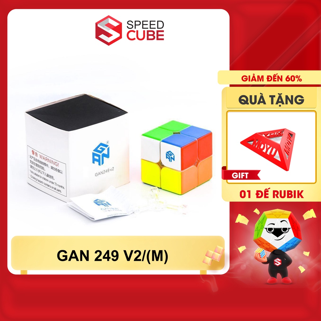 Rubik 2x2 GAN  249V2 / 249V2 M, Rubik 2x2x2 Stickerless/ Viền đen Chính hãng Gan - Shop Speed Cube