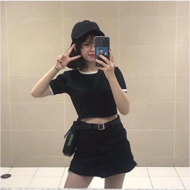 Áo croptop viền tay ngắn