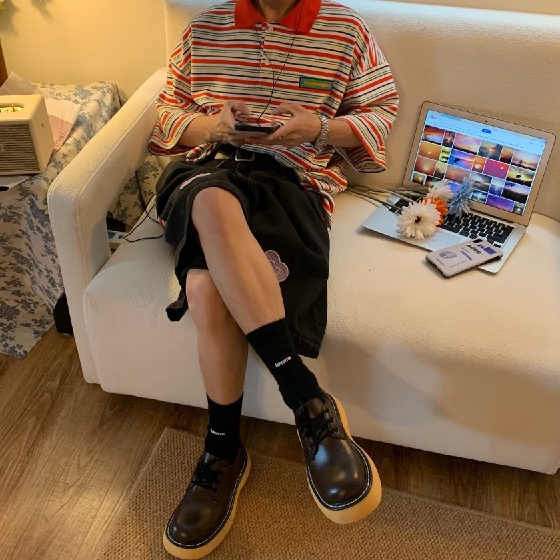 Áo Thun polo Tay Ngắn Dáng Rộng Thoáng Khí In Họa Tiết Kẻ Sọc Phong Cách hip hop Thời Trang Mùa Hè Cho Nam