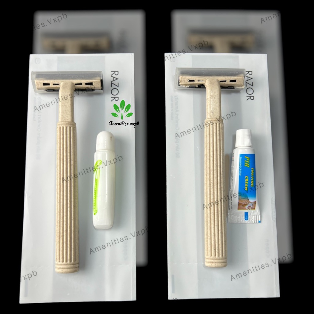 [100] dao cạo râu lúa mạch vỏ túi trắng sữa cán tròn cho khách sạn, homestay, rẻot (có nhận in logo,thông tin)