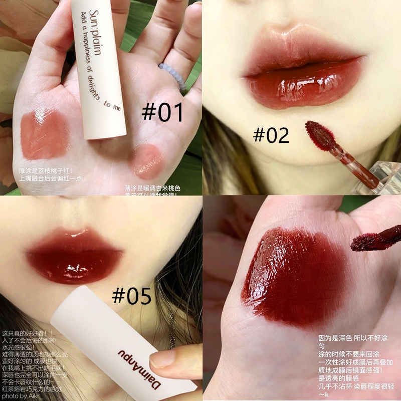 Son Kem DAIMANPU Hiệu Ứng Gương Dưỡng Ẩm Môi Lâu Trôi 6 Màu Tùy Chọn Hiệu