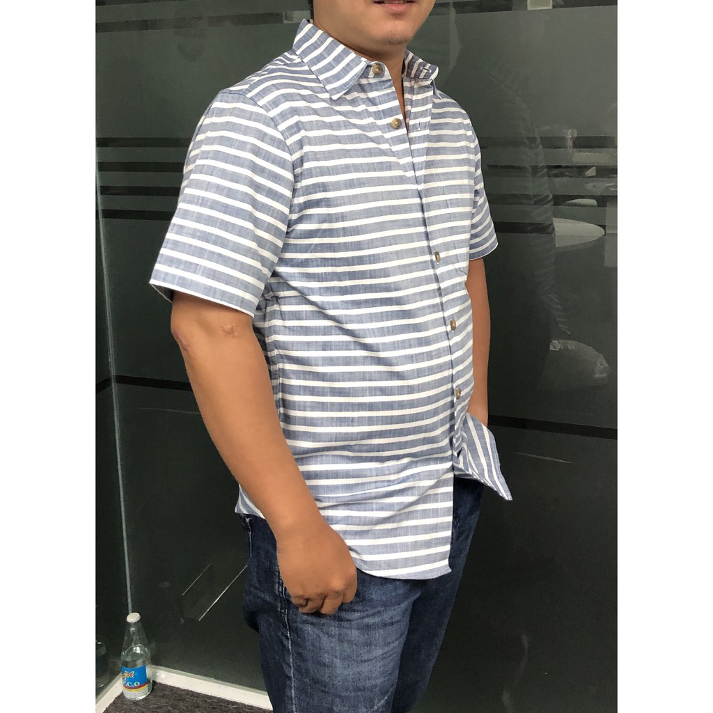 Áo sơ mi nam ngắn tay  SỌC NGANG XÁM - TRẮNG hàng Việt nam gia công xuất khẩu | BigBuy360 - bigbuy360.vn
