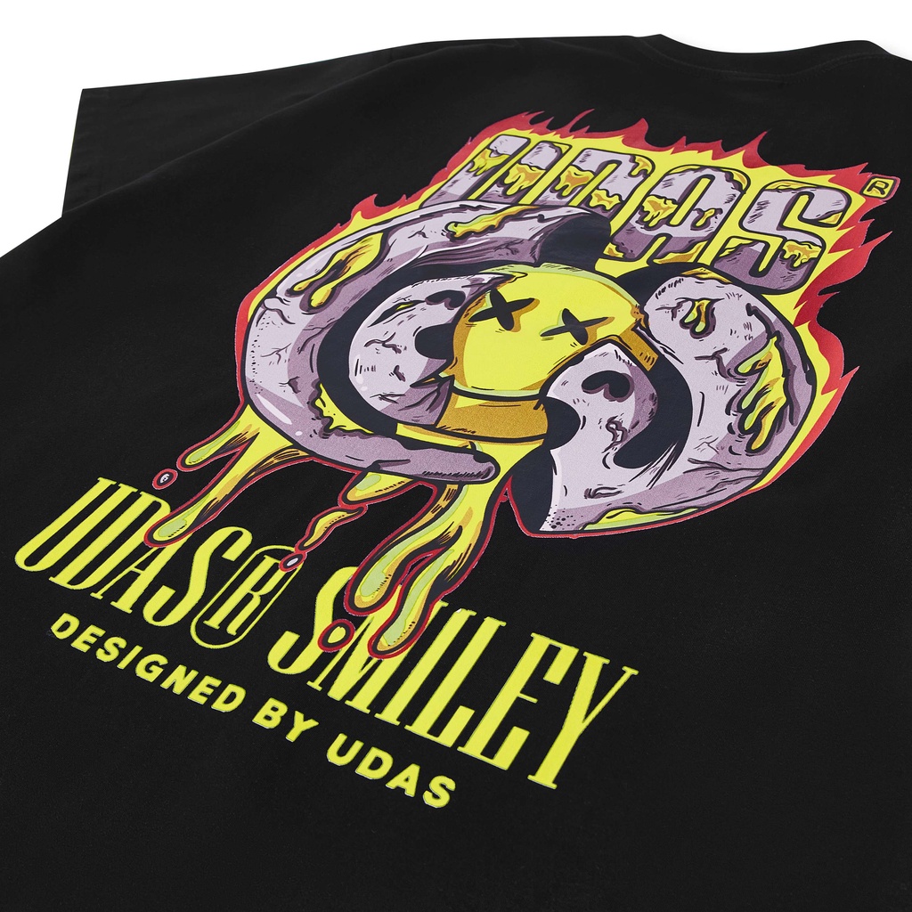 Áo thun tay lỡ UDAS phông Unisex nam nữ Cotton oversize form rộng SMILEY FLAME - Đen | BigBuy360 - bigbuy360.vn