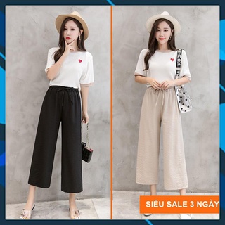 Quần ống rộng đũi xước cạp chun madela