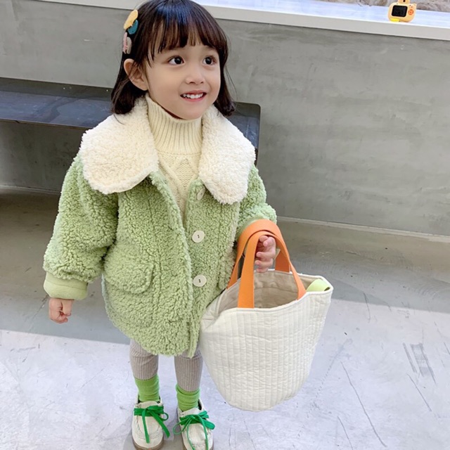 Áo dạ xù xanh cốm cho bé