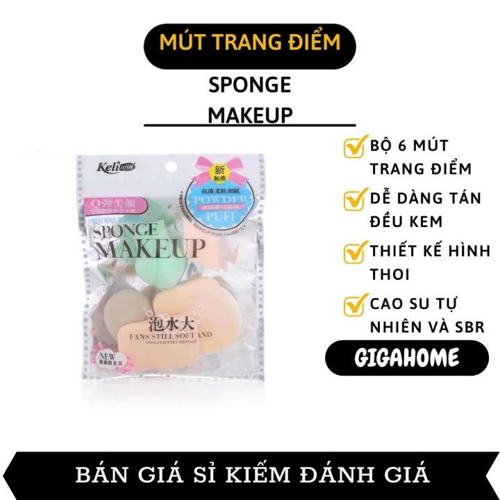 Bông mút trang điểm  ️ GIÁ VỐN  Combo 6 miếng mút tán kem nền Keli Makeup mềm mại 5010