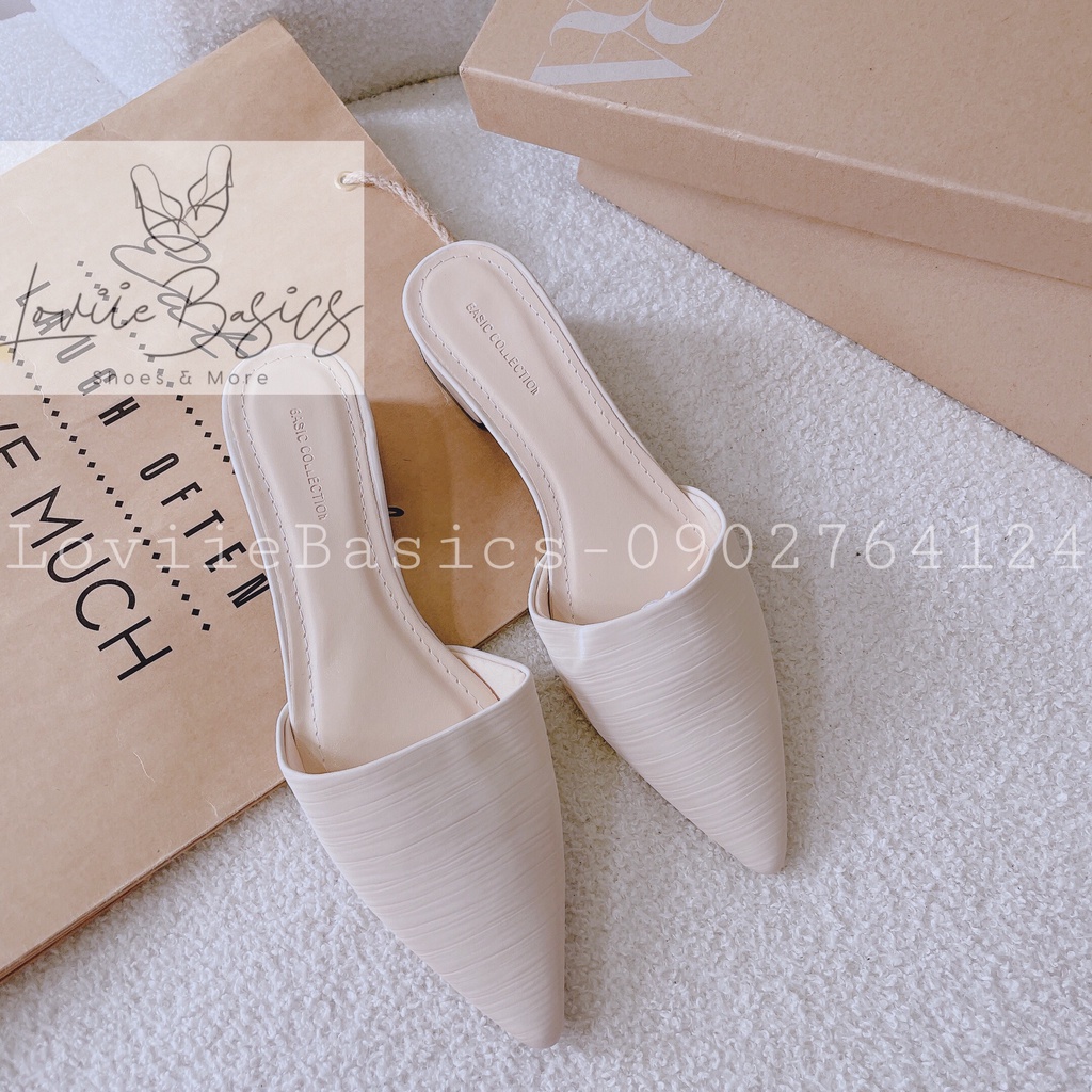 LÊ SỤC NỮ LOVIIEBASICS DA GÂN - DÉP SỤC MŨI NHỌN THỜI TRANG GÓT VUÔNG THẤP D201147 D201283