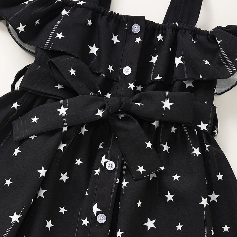 mikrdoo Kid Toddler Baby Girl Star Print Off-Shoulder Summer Cute Party Dress